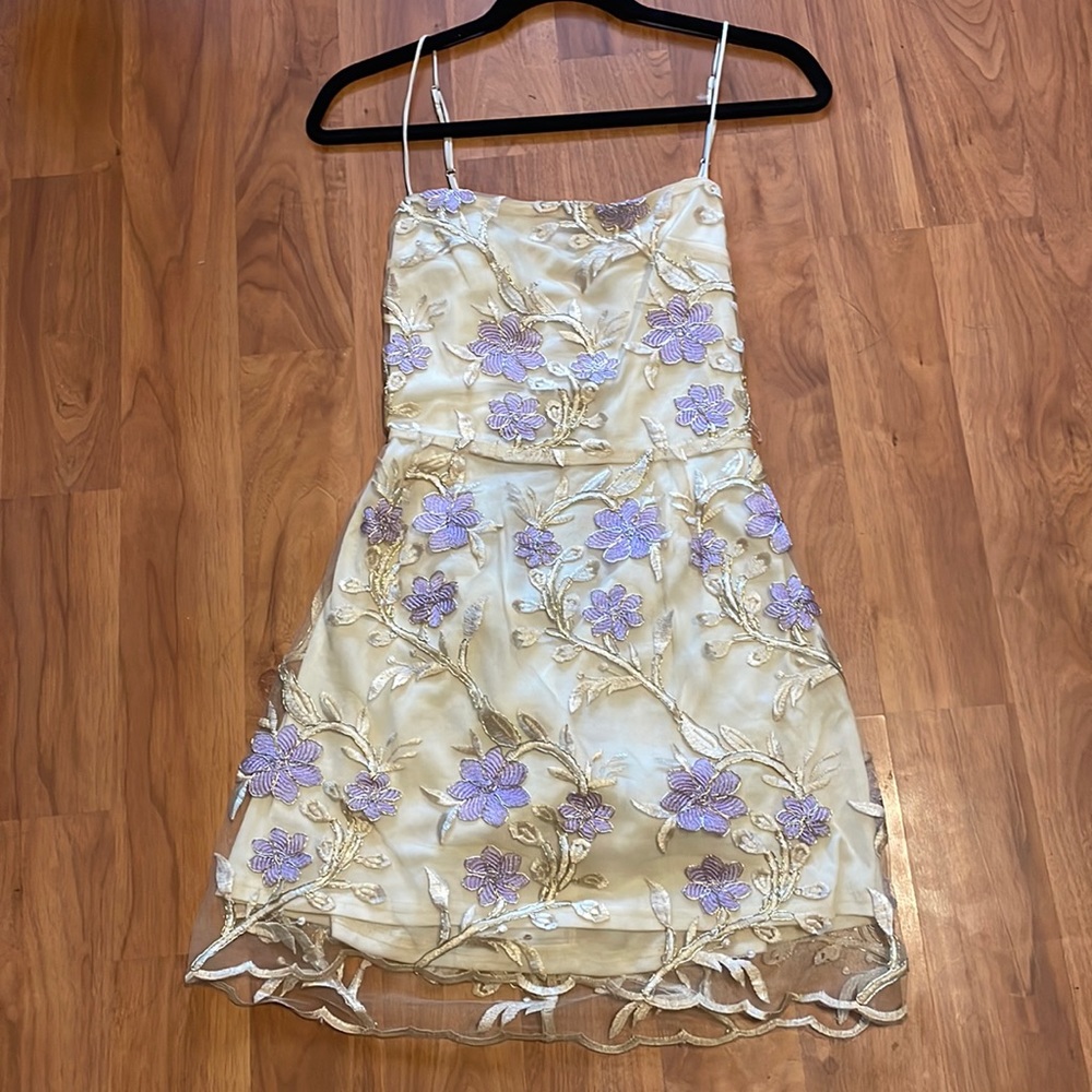 Lucy In the Sky Amari Gold Floral Mesh Dress